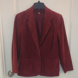Mulberry Street Women's Corduroy Blazer Rounded Collar Brownish Red / Wine Color